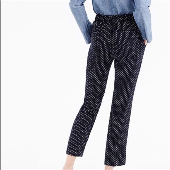 J.Crew Easy Pant Navy Ivory Foulard Print elastic waist 8 Tall preppy office - Picture 2 of 8